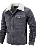 Mens Cozy Warm Corduroy Fleece Lined Thick Jacket Coat