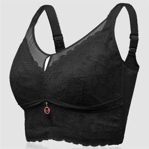 Women's Lace Floral Jacquard Wireless Full Coverage Cozy Bras - Black