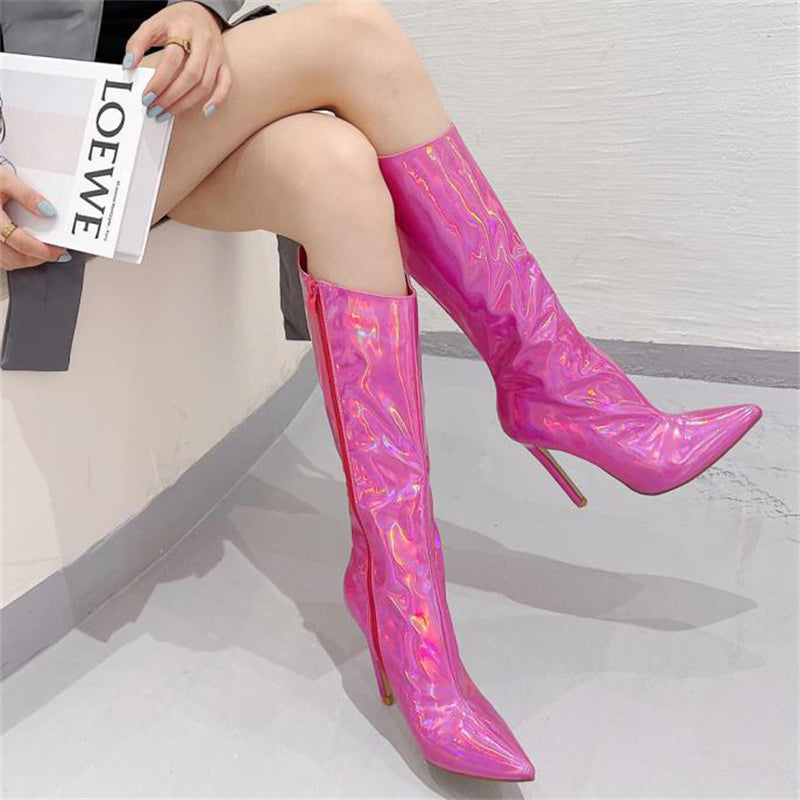 Sexy Pointed Toe High Heels Shiny Lady Long Boots for Nightclub