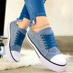Chic Star Print Lace Up Flat Canvas Shoes for Women