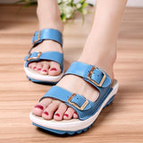 Women's Genuine Leather Peep Toe Soft Platform Beach Slippers