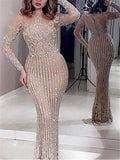 Exquisite Gilding Fitted Waist Long Sleeve Evening Dress
