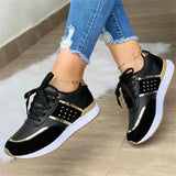 Women's Classic Thick Sole Patchwork Lace Up PU Sneakers