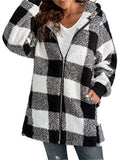 Women's Classic Plaid Zip Up Hooded Plush Jackets with Pockets