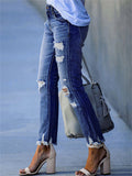 Women's Casual Cozy Elastic Denim Ripped Jeans