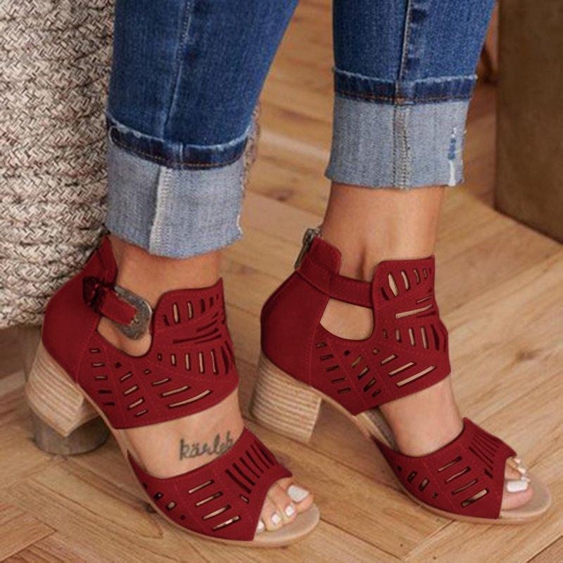 Women's Fashion Chunky Heel Adjustable Buckle Artificial Leather Sandals