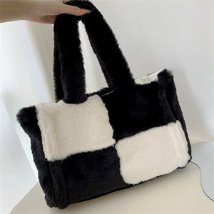 Cute Contrast Color Shearling Handbags For Women