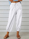 High Waist Drawstring Wide Leg Linen Pants for Women