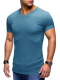 Men's Summer Knitted Sporty V Neck Short Sleeve T-shirts