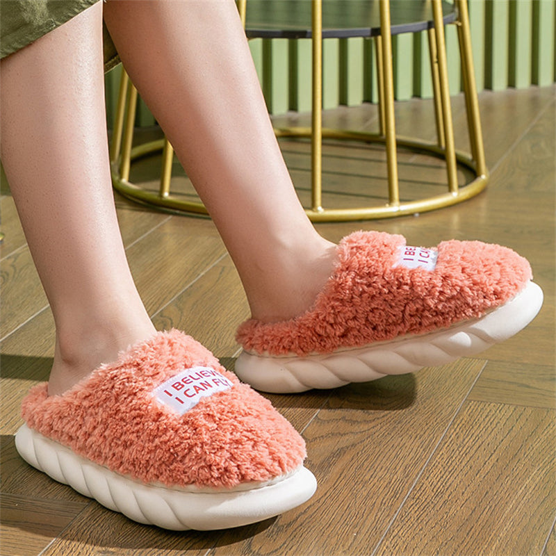 Lovely Candy Color Plush Comfortable Warm Women Slippers for Winter