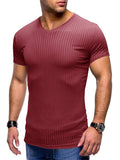 Men's Summer Knitted Sporty V Neck Short Sleeve T-shirts