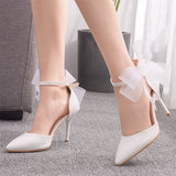 Sexy Fire Red&White Butterfly Floral Pointed Toe Party High Heel Pumps
