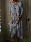 Relaxed Fit Round Neck Half Sleeve Solid Color Pullover Flare Dress