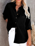 Long Sleeve Solid Color Linen Shirts For Women