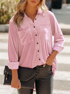 Super Soft Long Sleeve Single Breasted Velvet Blouses for Lady