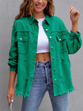 Sweet Candy Color Ripped Raw Edge Female Trendy Denim Jacket
