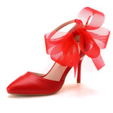 Sexy Fire Red&White Butterfly Floral Pointed Toe Party High Heel Pumps