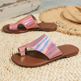 Summer Shiny Fish Scales Print Flat Toe Ring Slippers for Women