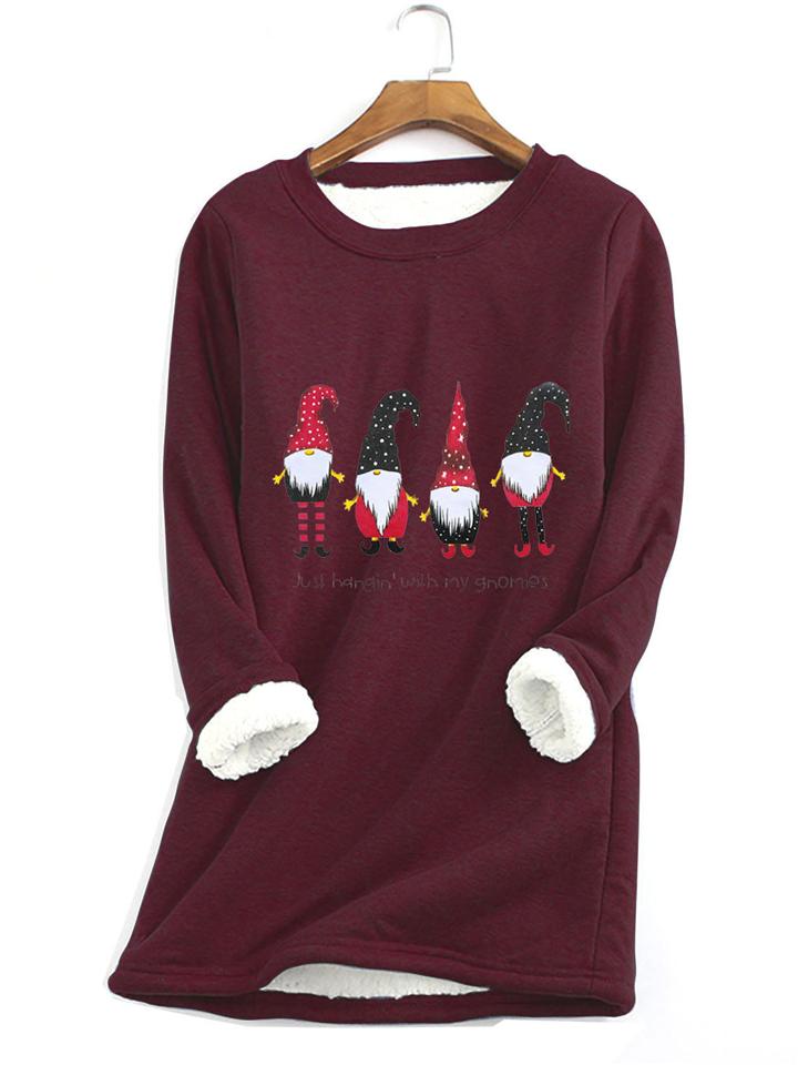 Casual Warm Faux Fleece Long Sleeve Christmas Print Sweatshirt