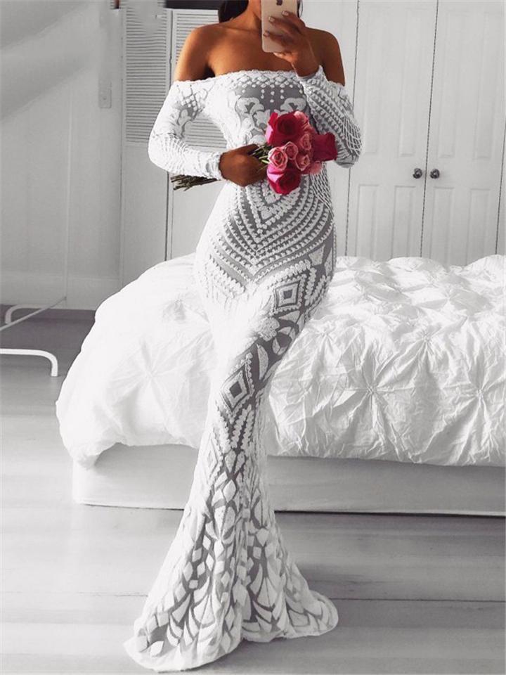 Flattering Off Shoulder Sequined Trumpet Dress for Prom