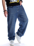 Trendy Hip-Hop Style Loose Embroidered Oversize Dark Blue Jeans