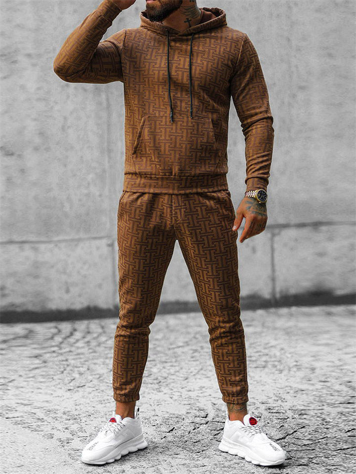 Men's Comfy Relaxed Printed Two-piece Hooded Suits
