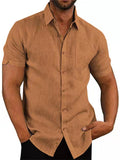 Men’s Trendy Short Sleeve Button Down Lapel Shirt With Pocket