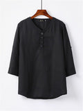 Mens Loose Comfy Linen Solid Color Long Sleeve T-Shirts