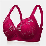 Women's Wireless Floral Embroidered Comfy Bras - Wine Red