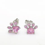 Pretty Cute Bear Feet Pink Crystal Earring Studs