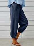 High Waist Drawstring Wide Leg Linen Pants for Women