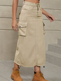 Casual Trendy Mid Length Denim Pockets Skirts for Ladies