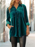 Super Soft Long Sleeve Single Breasted Velvet Blouses for Lady