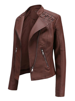 Autumn New Arrival PU Leather Slim Jacket for Women