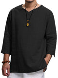 V-Neck Solid Color Loose Comfy Shirts For Men