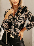 Vintage Style Baroque Print Single Breasted Lapel Blouses for Women