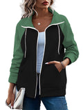 Women's Sports Non-Hooded Contrast Color Zipper Sweatshirt