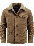 Mens Cozy Warm Corduroy Fleece Lined Thick Jacket Coat