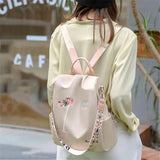 Floral Embroidered Large Capacity Anti-Theft Design Backpack Shoulder Bag Two-Way To Carry