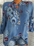Women's Beautiful Floral Printed Long Sleeve V neck Blouses