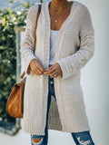 Women's Solid Color Knee-Length Knitted Cardigan