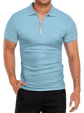 Men's Summer Short Sleeve Lapel Zipper Slim Fit Thin Polo T-shirts