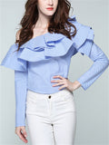 Ruffle One Shoulder Party Blouses for Ladies