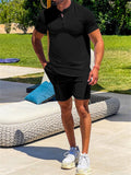 Slim Fit Leisure Henley Short-sleeved 2 Pieces Sets for Men