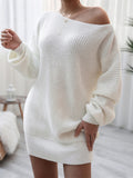Comfortable Pullover Off-The-Shoulder Casual Loose Knit Sweater Mini Dress