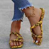 Women's Snake Printed Open Toe Flat Summer Beach Slippers