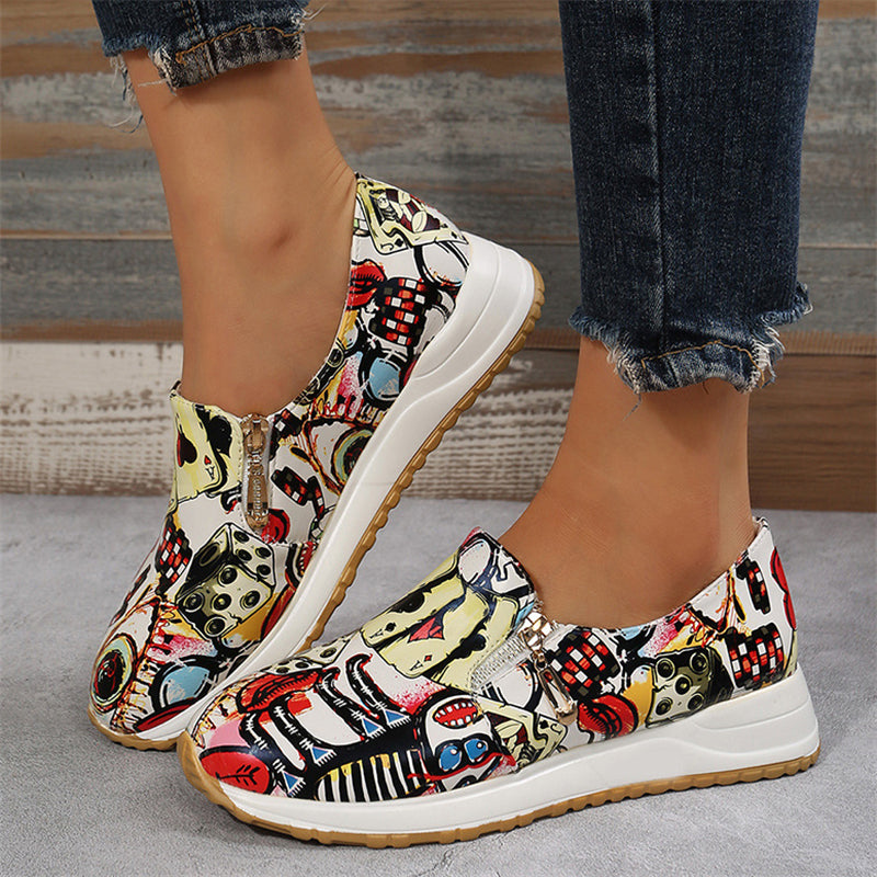Distinctive Multi-color Snake Pattern Thick Heels Female Loafers