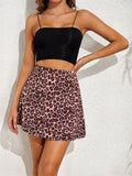 High Waist Zipper Small Flower Leopard Print Skirt