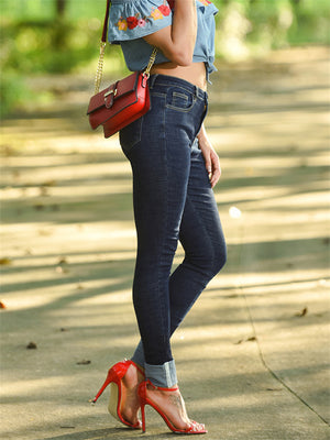 Simple Style Slim Fit Stretchy Hemming Women Denim Jeans
