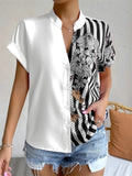 Women's Summer V Neck Short Sleeve Button Down Floral Blouses